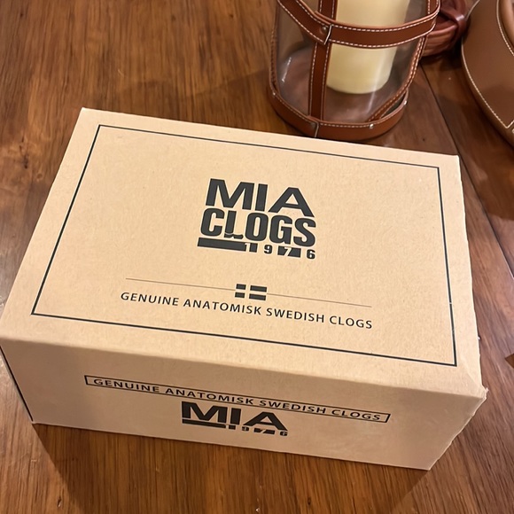 Mia Ebba Lug Leather Swedish Anatomisk Clogs Shoes Luggage Womens Size 7 Euro 37 - Picture 11 of 12